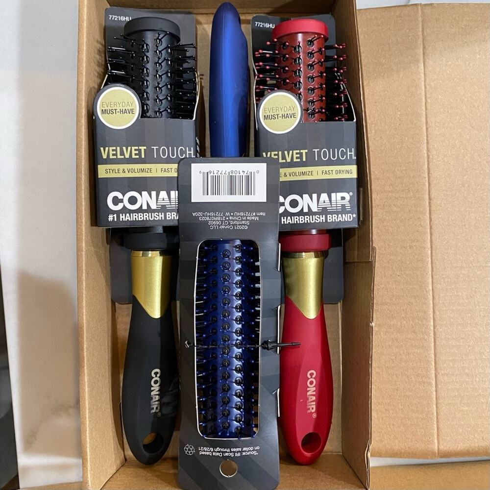 Conair hair brush lot Velvet Touch® Small Metal Nylon Round 3 Brushes bundle nwt